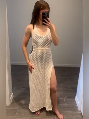 Womens Meshki size large crochet swim cover up maxi dress open back